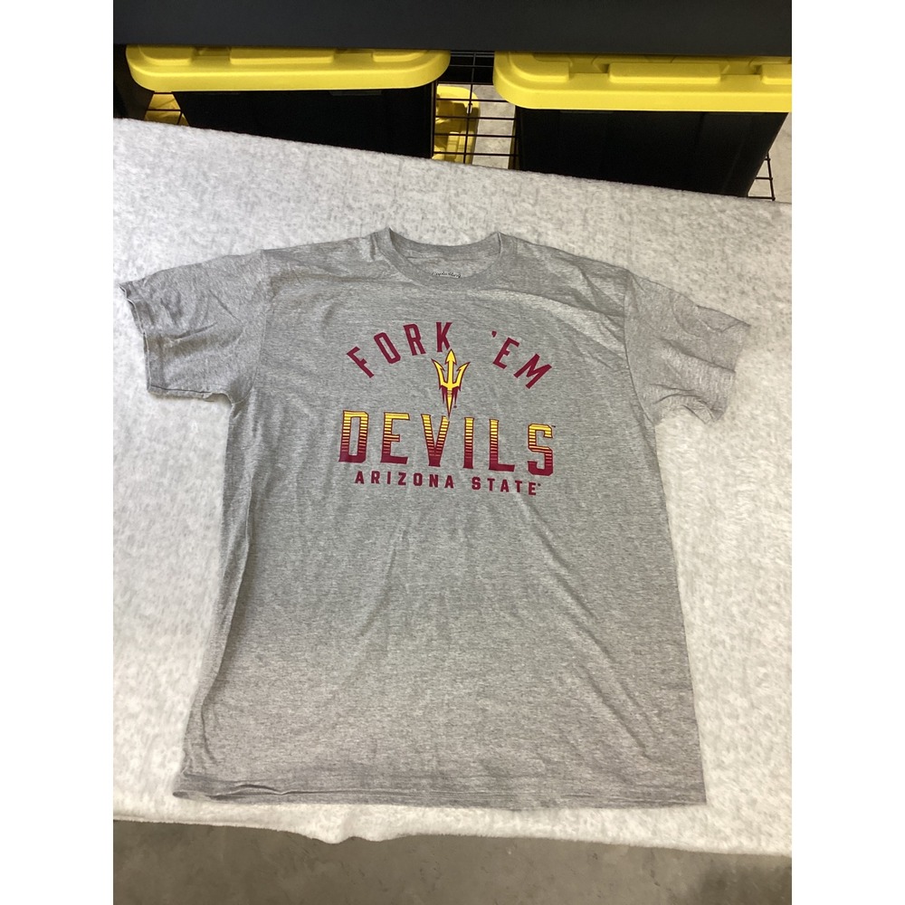 Captivating Arizona State Sun Devils Fork Em Devils Gray‎ Graphic T-Shirt Mens L